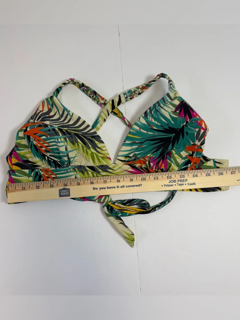 Shade & Shore Tropical Stripe Bikini Detail - Cream with Green, Orange, Black